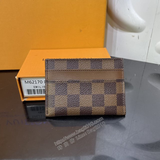 LV專櫃新款錢包 路易威登Damier Ebène塗層帆布卡片夾 LV男款棋盤格名片夾 M62170  ydh4430